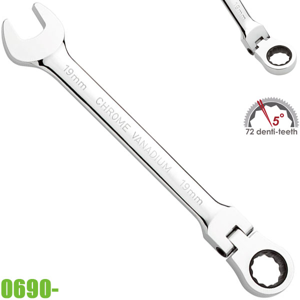 Cờ lê vòng miệng tự động 8-19mm, đầu lắc léo. FERVI 0690-