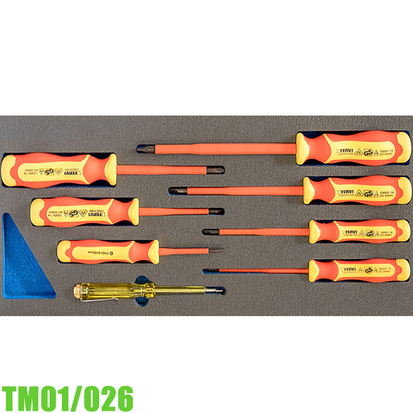 Bộ tua vít cách điện FERVI TM01/026, 8 cây dẹp và bake