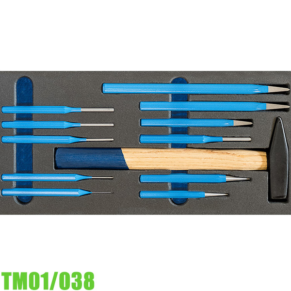 Bộ đục đột kèm búa TM01/038, 12 chi tiết cho tủ dụng cụ FERVI