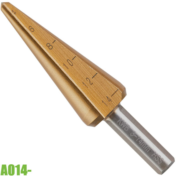 Mũi khoan tháp A014-, phủ titan ø3-22,5mm, HSS M2- TiN. FERVI Italia