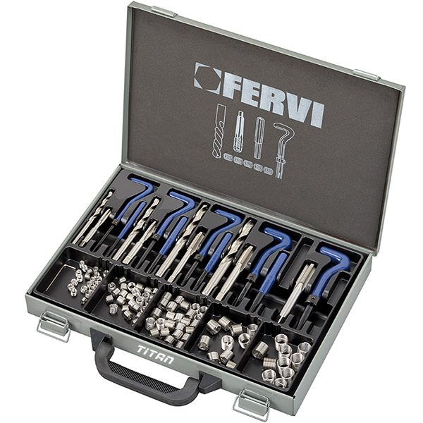 Bộ sửa ren hay cấy ren giả FERVI E011B, gồm 113 chi tiết