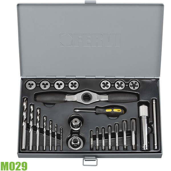 Bộ taro ren trong M029, ngoài 27 chi tiết từ M3 đến M12 - Fervi Italia