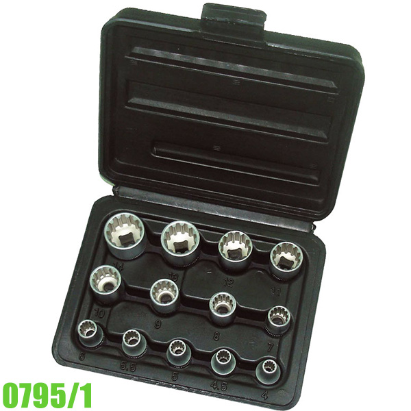 Bộ tuýp 0795/1, 19 chi tiết đa năng 12 cạnh, 1/4" FERVI Italia