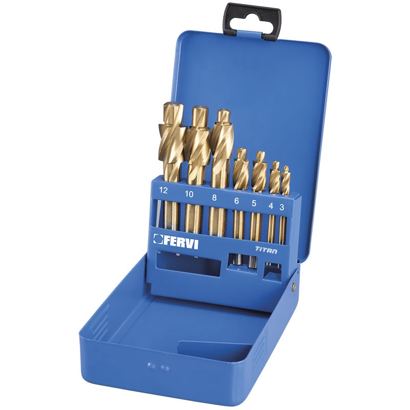 Bộ mũi khoan bậc bulong FERVI L020 gồm 7 chi tiết M3 - M12