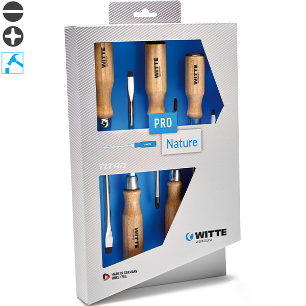Bộ tua vít 620302, cán gỗ 6 cây bake và dẹt WITTE sản xuất tại Đức