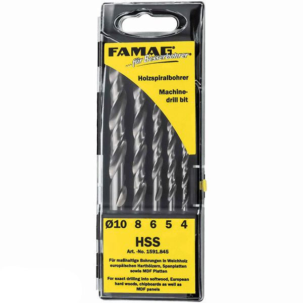Bộ mũi khoan gỗ 5 chi tiết FAMAG 1591.845, hợp kim HSS