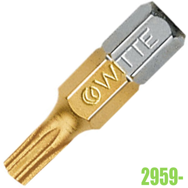 Mũi vít sao Torx có lỗ WITTE 2959x, bề mặt phủ TiN có 7 kích thước