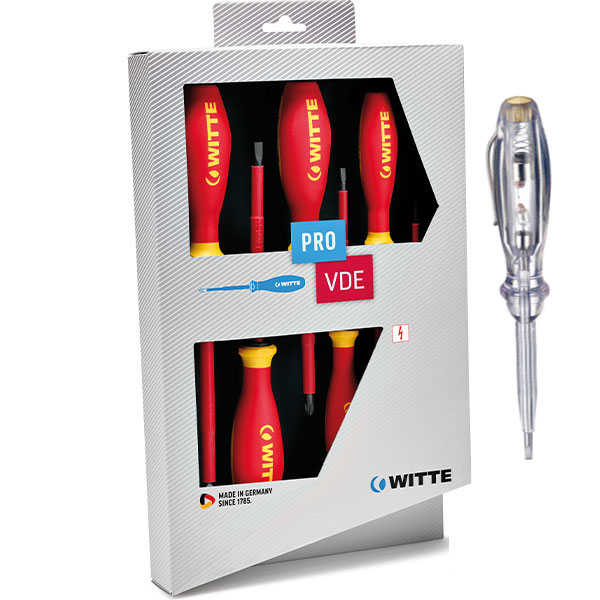 Bộ tua vít 7 cây 670029 cách điện dẹt, bake kèm bút thử điện Pro VDE