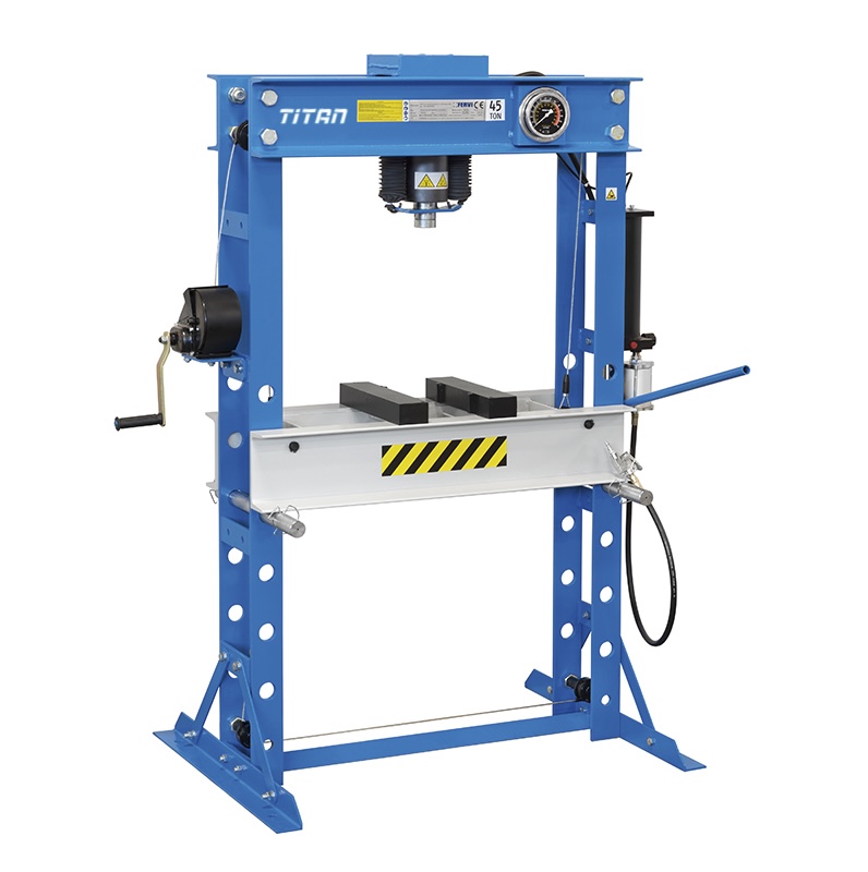 Máy ép thủy lực 45 tấn bằng tay P001/45, trợ lực điều khiển bằng khí nén.