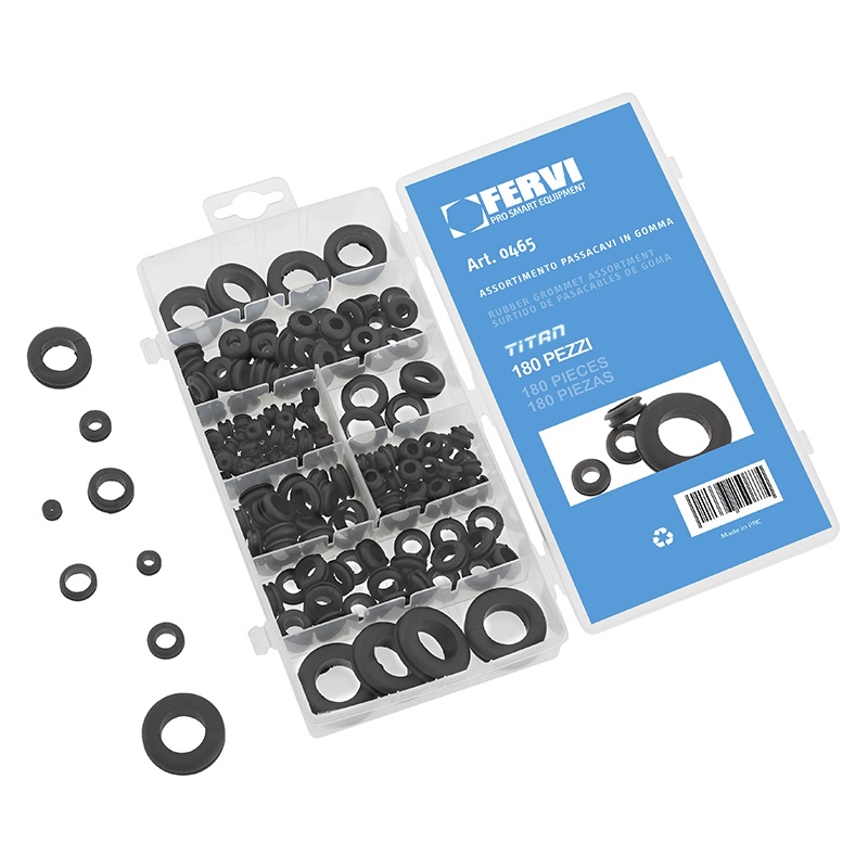 Bộ vòng đệm cao su FERVI 0465 gồm 180 chi tiết, hộp nhựa
