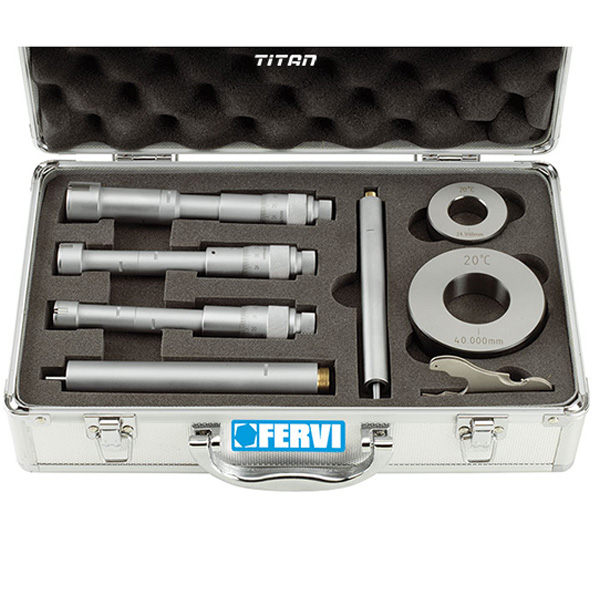 Bộ panme cơ đo lỗ 3 điểm FERVI M019-x, thang đo từ 6-100mm