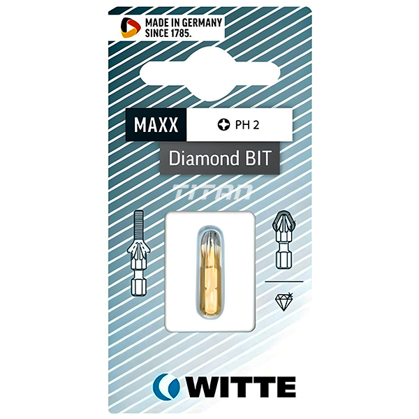 Mũi vít bake mạ kim cương WITTE 26631, thân lục lăng mạ titan