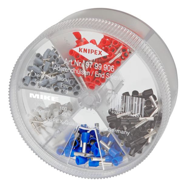 Hộp đầu cos 400 cái Knipex 97 99 906 cách điện, size 0.5-2.5mm²