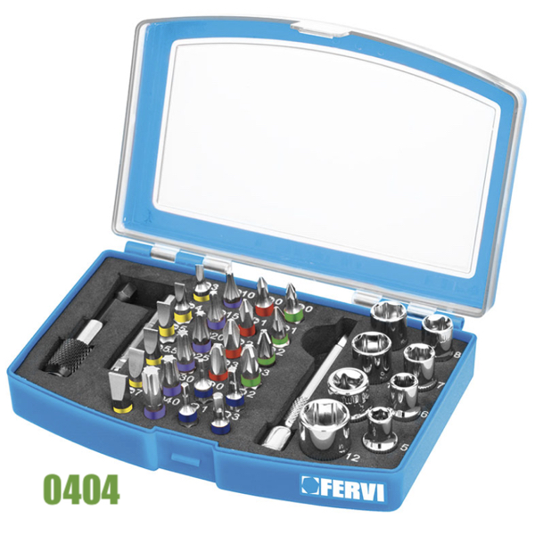 0404 Bộ đầu vít và socket 35 chi tiết trong hộp nhựa FERVI